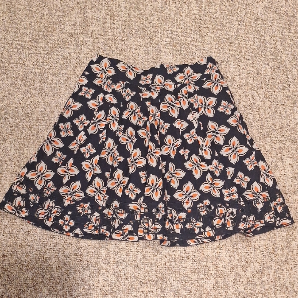 Ann Taylor Blue & Orange Floral Pleated Midi Skirt